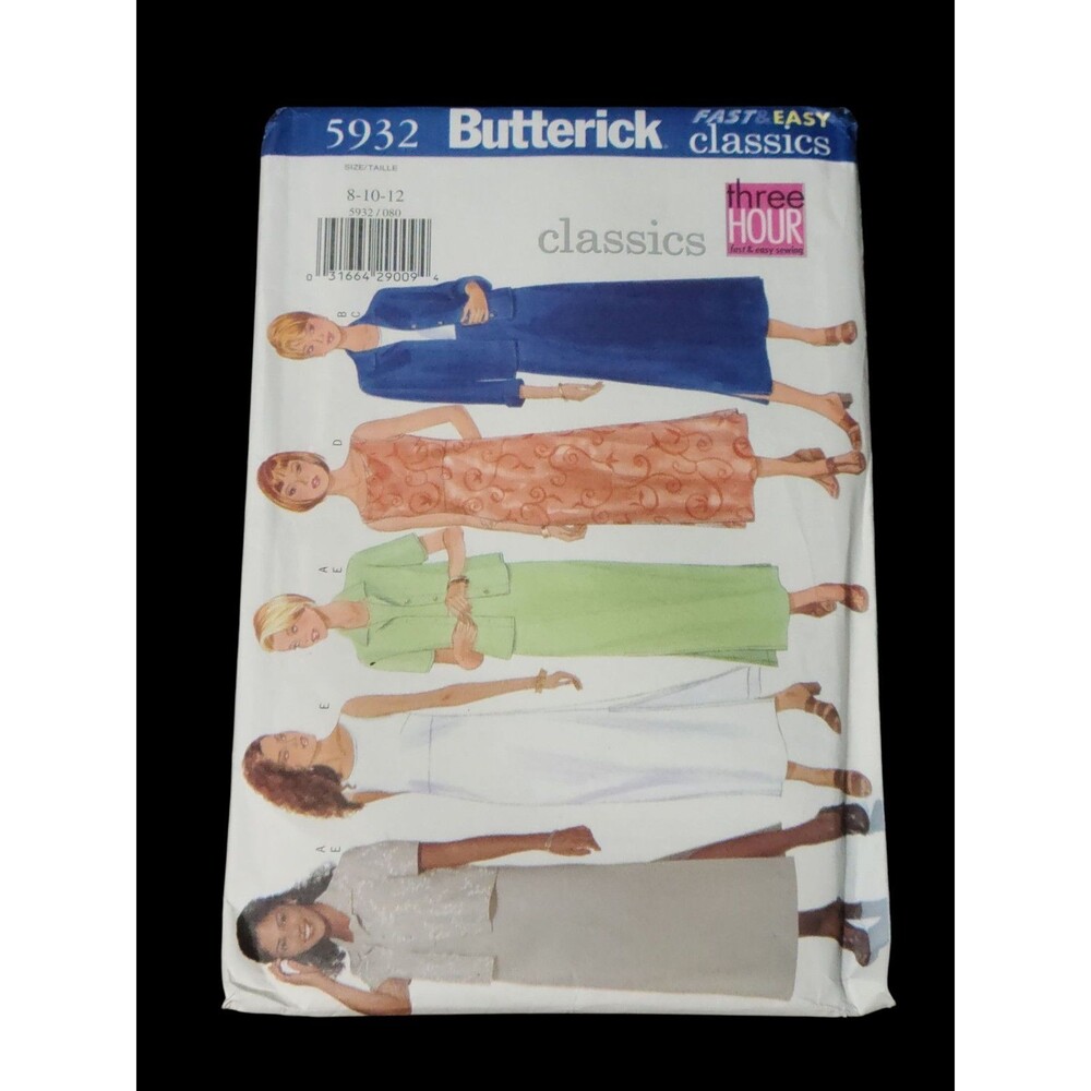 Vtg Butterick 5932 Pattern Classics 8-10-12 Womens Pullover Dress Jacket Uncut